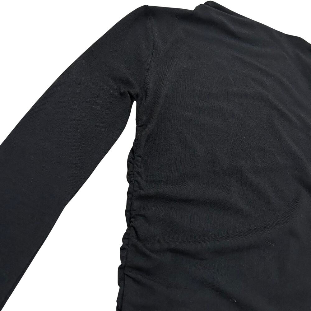 Modern Citizen Vittoria Asymmetric Neck Ruched Semi-Sheer Long Sleeve Tee Black - Picture 11 of 15